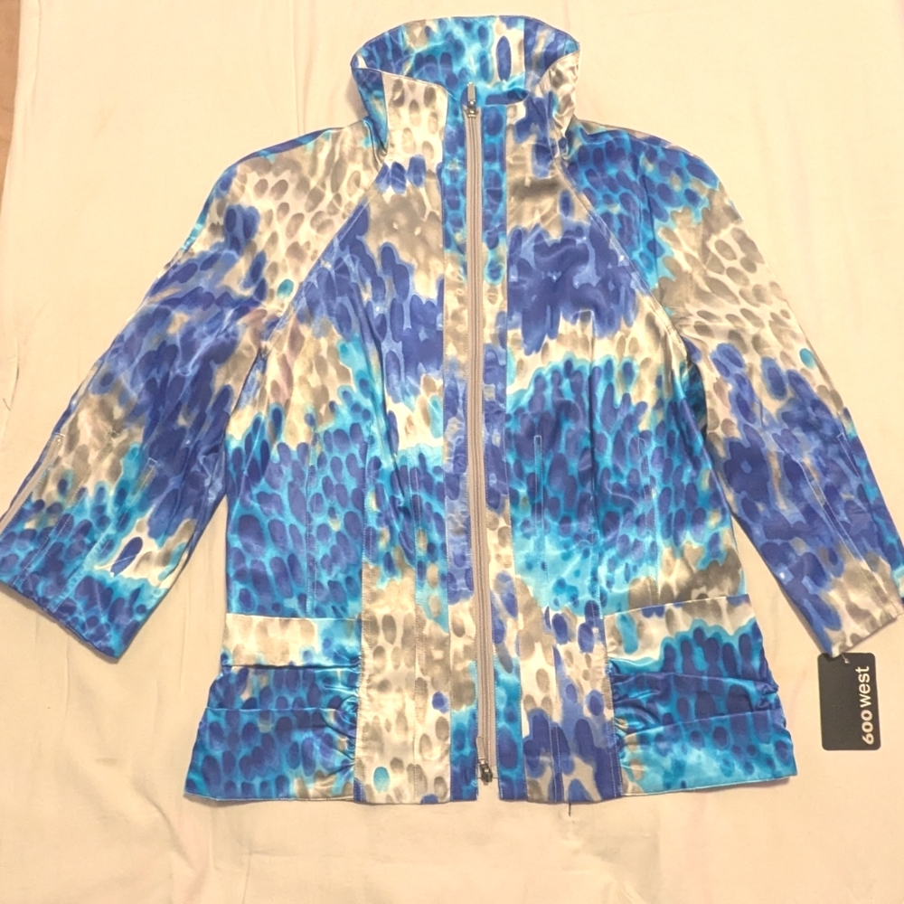 600 WEST Multi Color Mock Full Zip 3/4 Sleeve Jacket